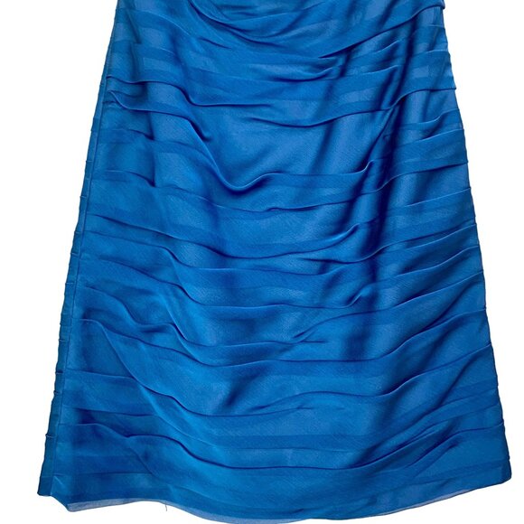 Bill Levkoff Ruched Pleated Strapless Cocktail Dress Ruffle Blue 10 Prom Hoco - Picture 3 of 8